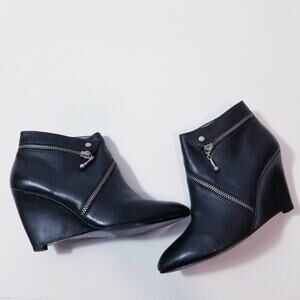 Belle Sigerson Morrison Black Leather Zipper Ankle Boots Wedge Pointed Toe